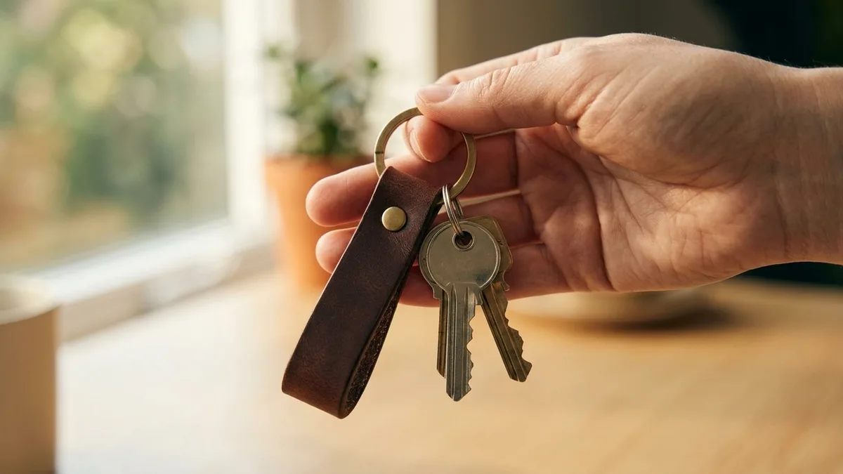 Close-up comparison of a laser-engraved metal keychain beside a glossy full-color acrylic keychain