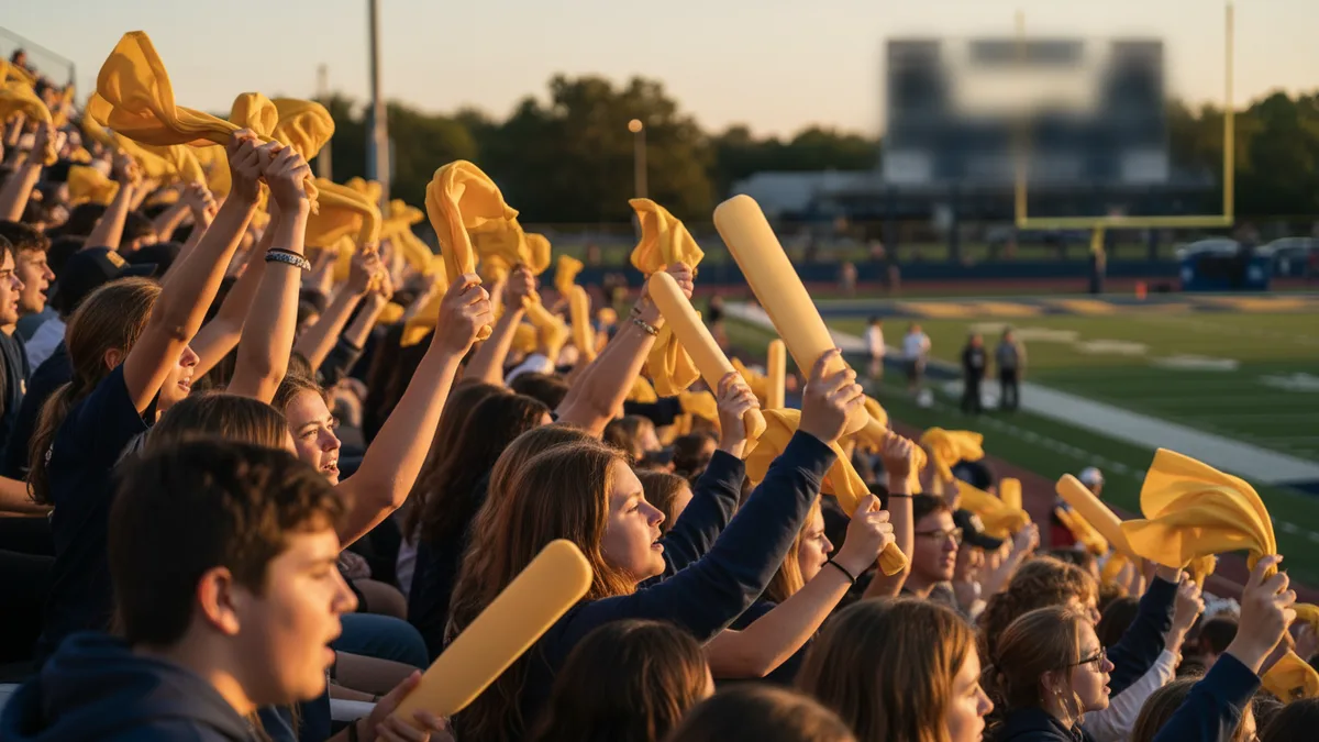Fans waving gold rally towels and foam fingers at a Friday night game, the kind of crowd football quotes are made for