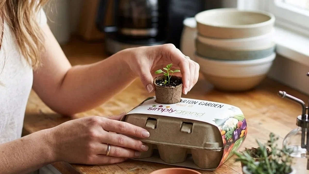 Child watering a custom grow kit for kids with a company logo on the pot