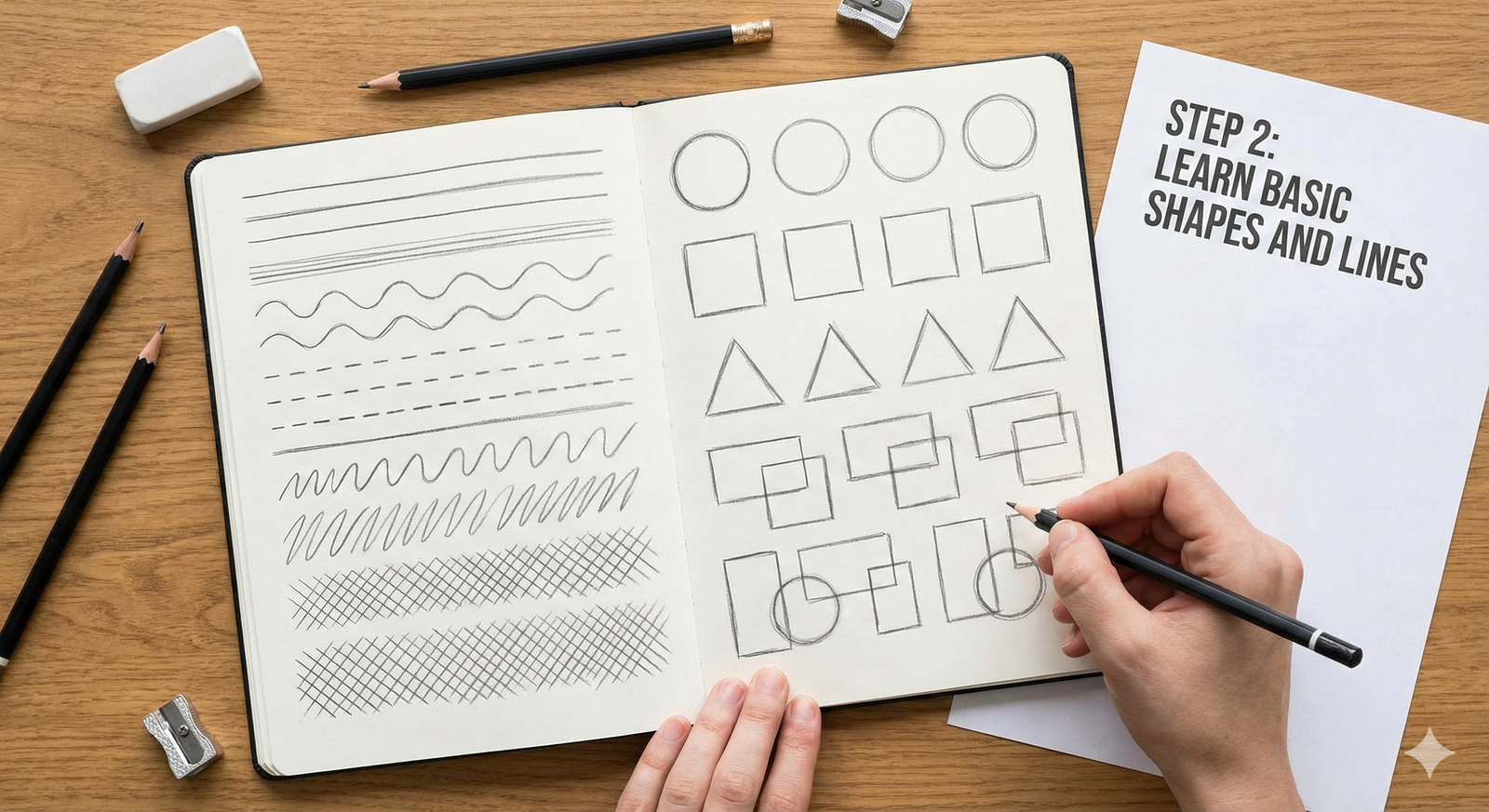 Step 2 Learn how to draw basic shapes and lines step by step