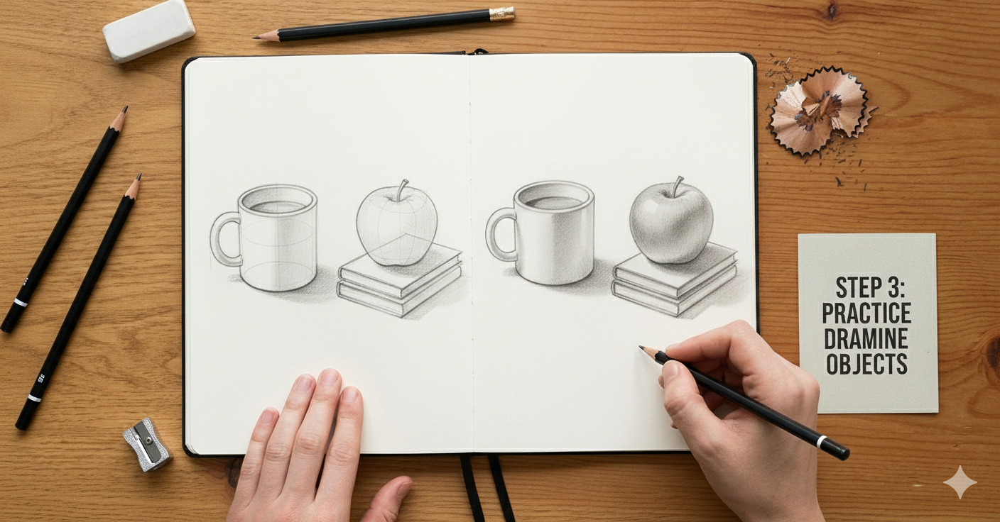 Step 3 Practice drawing simple objects to learn how to draw realistically