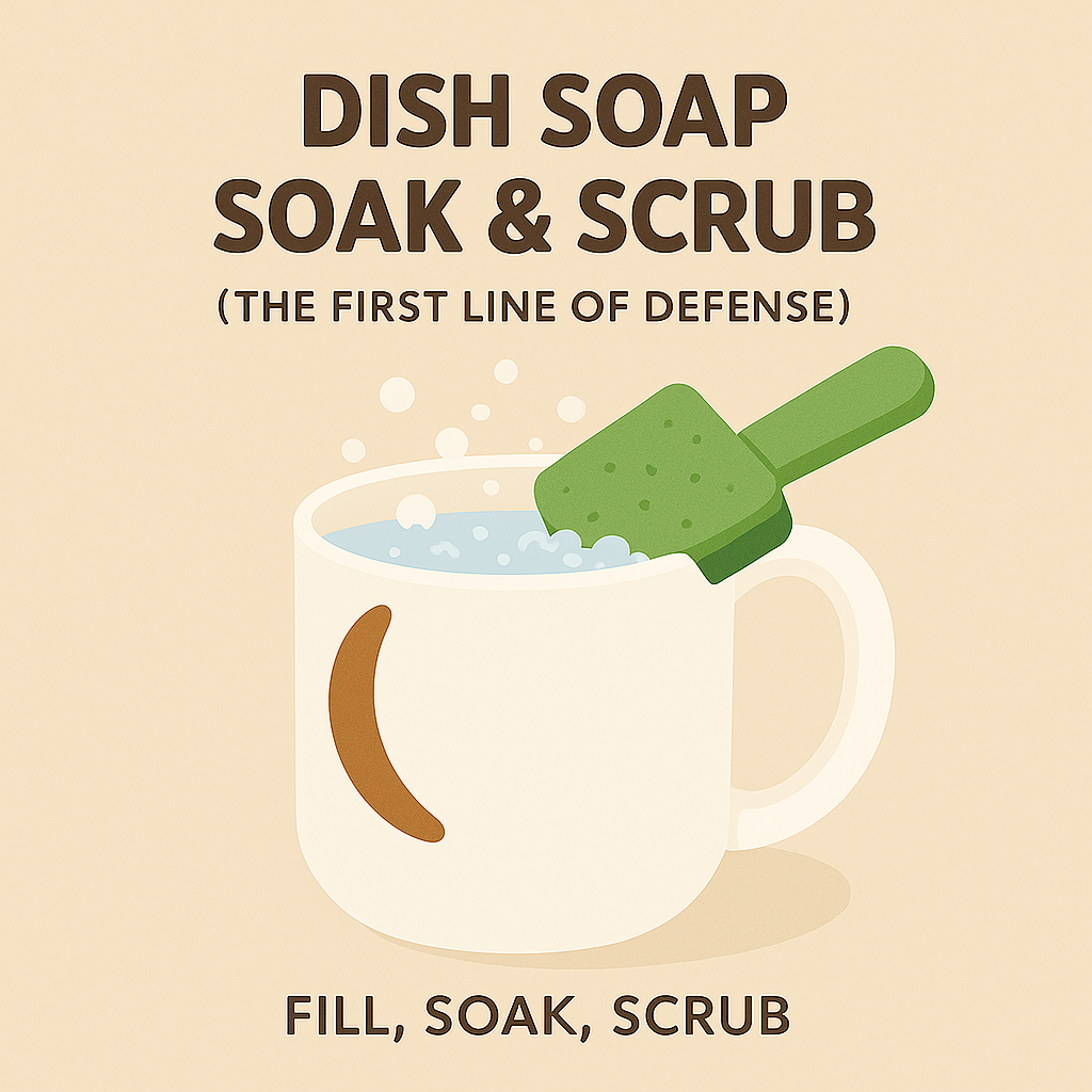1. Dish Soap Soak & Scrub (The First Line of Defense)
