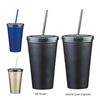 16 Oz. Stainless Steel Double Wall Tumbler With Straw