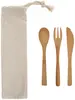 3 Piece Bamboo Utensil Set In Travel Pouch