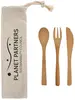 3 Piece Bamboo Utensil Set In Travel Pouch