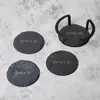 4 Pc. Round Slate Coaster Set with Black Metal Stand