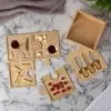 6-in-1 Bamboo Puzzle Cheese Board Set