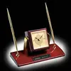 Elegant Rosewood Clock Pen Set with Gold/Chrome Finish