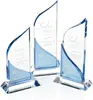 Custom Curved Crystal Award with Blue Accent