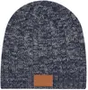 Knit Beanie With Leatherette Patch