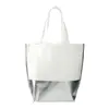 Branded Laminated Metallic Bottom Tote - Large