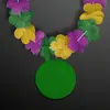 Purple, Green & Gold Flower Lei Necklace with Green Medallion (Non-Light Up)