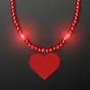 Red Light Up Mardi Gras Beads with Heart Medallion