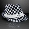 Sequin Checkered Flashing Fedoras with White Bands