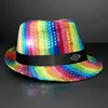 Sequin Rainbow Flashing Fedoras with Black Bands