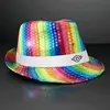 Sequin Rainbow Flashing Fedoras with White Bands