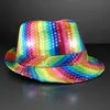 Sequin Rainbow Flashing Fedoras with White Bands