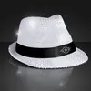 Sequin White Flashing Fedoras with Black Bands