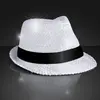 Sequin White Flashing Fedoras with Black Bands