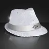 Sequin White Flashing Fedoras with White Bands