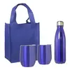 Stainless Steel Wine Goblet & Bottle Gift Set with Reusable Tote Bag