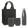 Stainless Steel Wine Goblet & Bottle Gift Set with Reusable Tote Bag