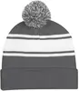 Two-Tone Knit Pom Beanie With Cuff