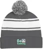 Two-Tone Knit Pom Beanie With Cuff