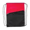 Two-Tone Poly Drawstring Backpack with Zipper Front Pocket