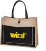 Customizable Jute Tote Bag with Cotton Handles & Pocket