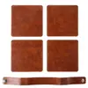 Watson Square PU Leather Coaster: 4 piece Set in Holder