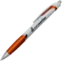 Custom-branded White Retractable Pen with Chrome Accents and Matching Thumb Grip