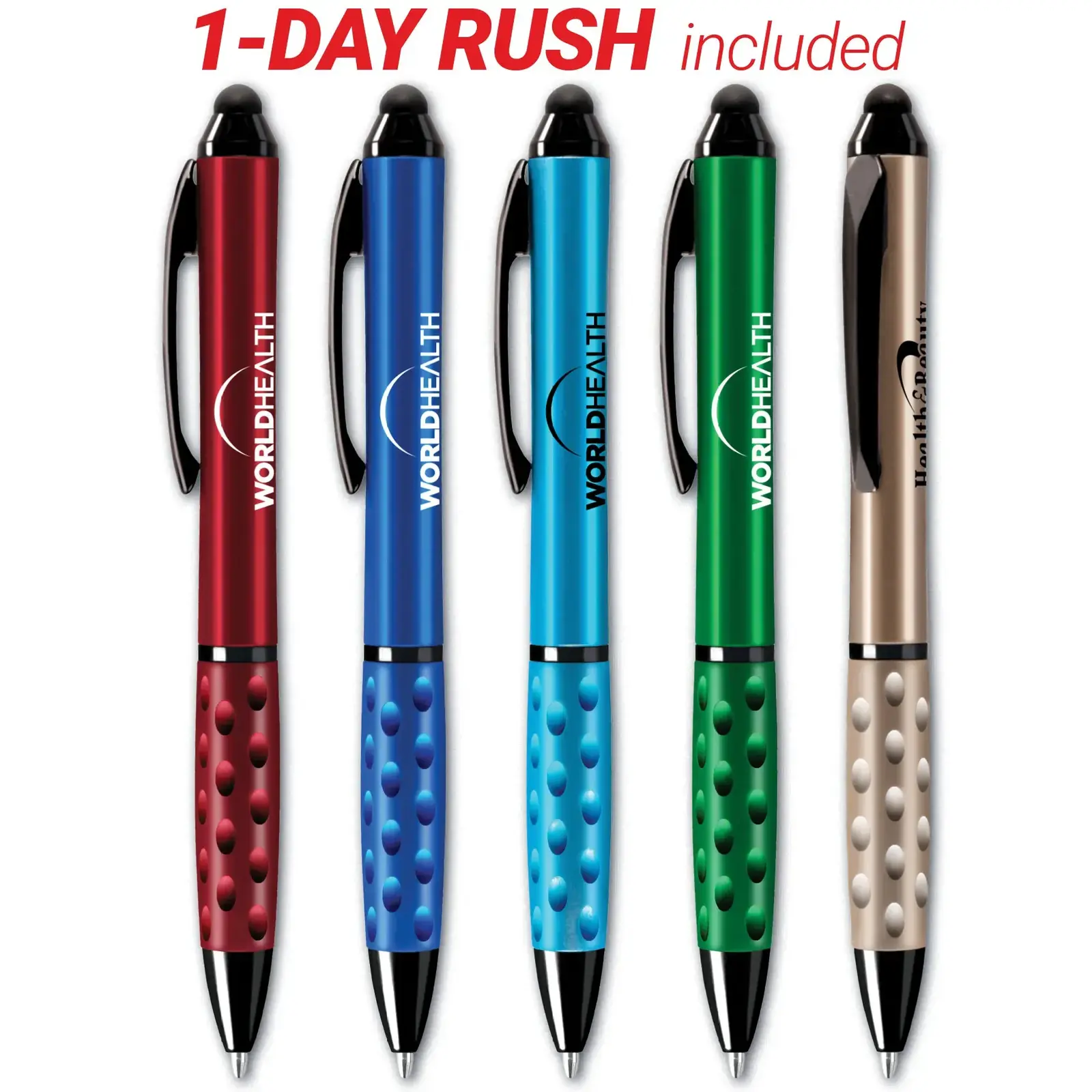 1 Day Rush Custom Stylus Pen with Colored Comfort Grip - Promotional Touchscreen Tool