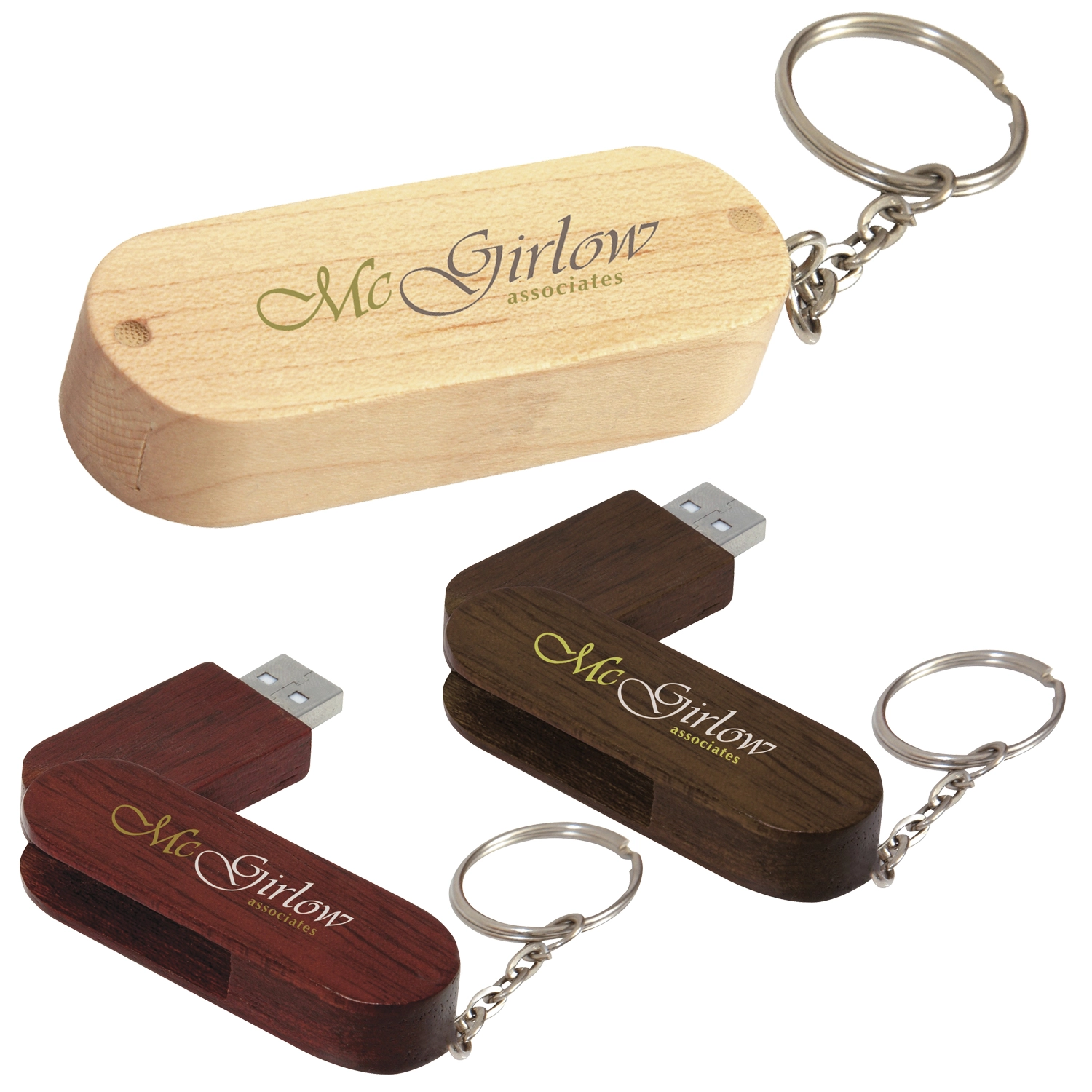 Custom 1 GB Bamboo Bullet Keyring USB 2.0 Flash Drive