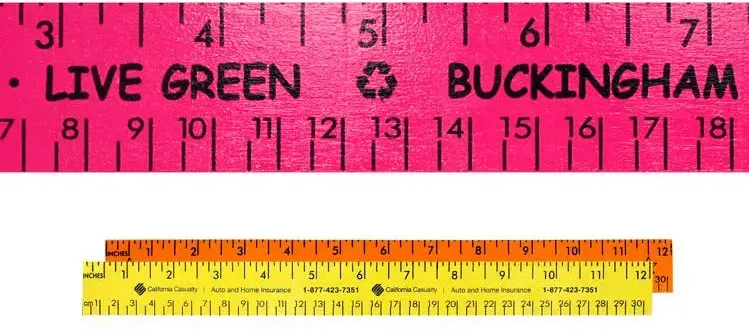 12" Fluorescent Wood Ruler - English & Metric Scale