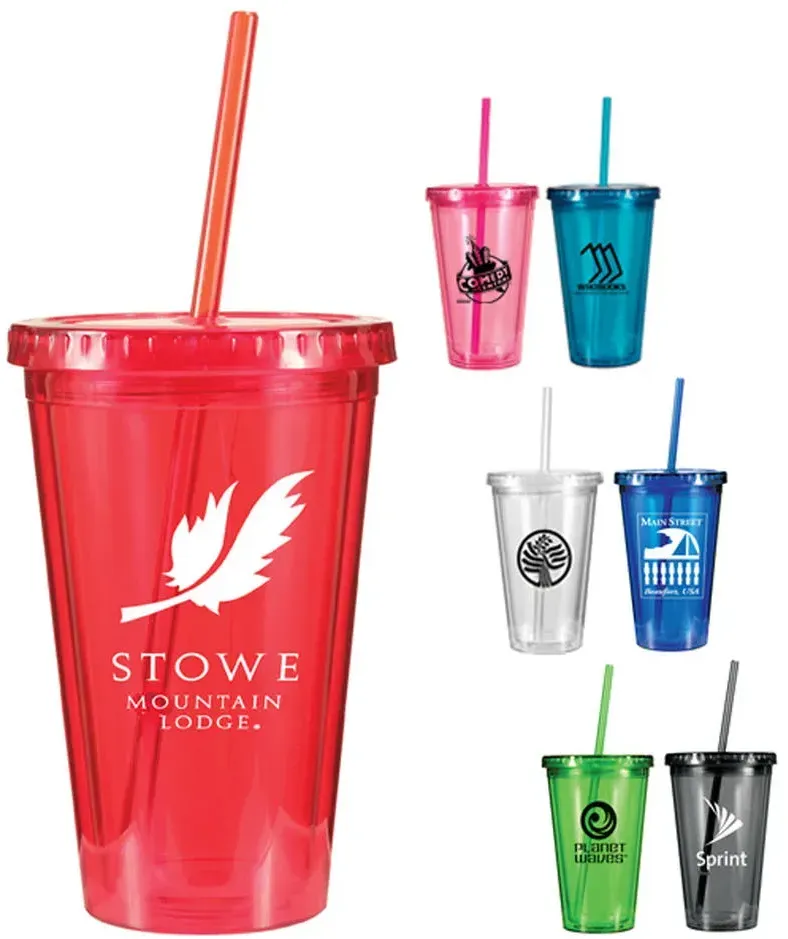 16 oz Customizable Acrylic Insulated Tumbler with Straw - Ideal for Corporate Gifts & Promotions