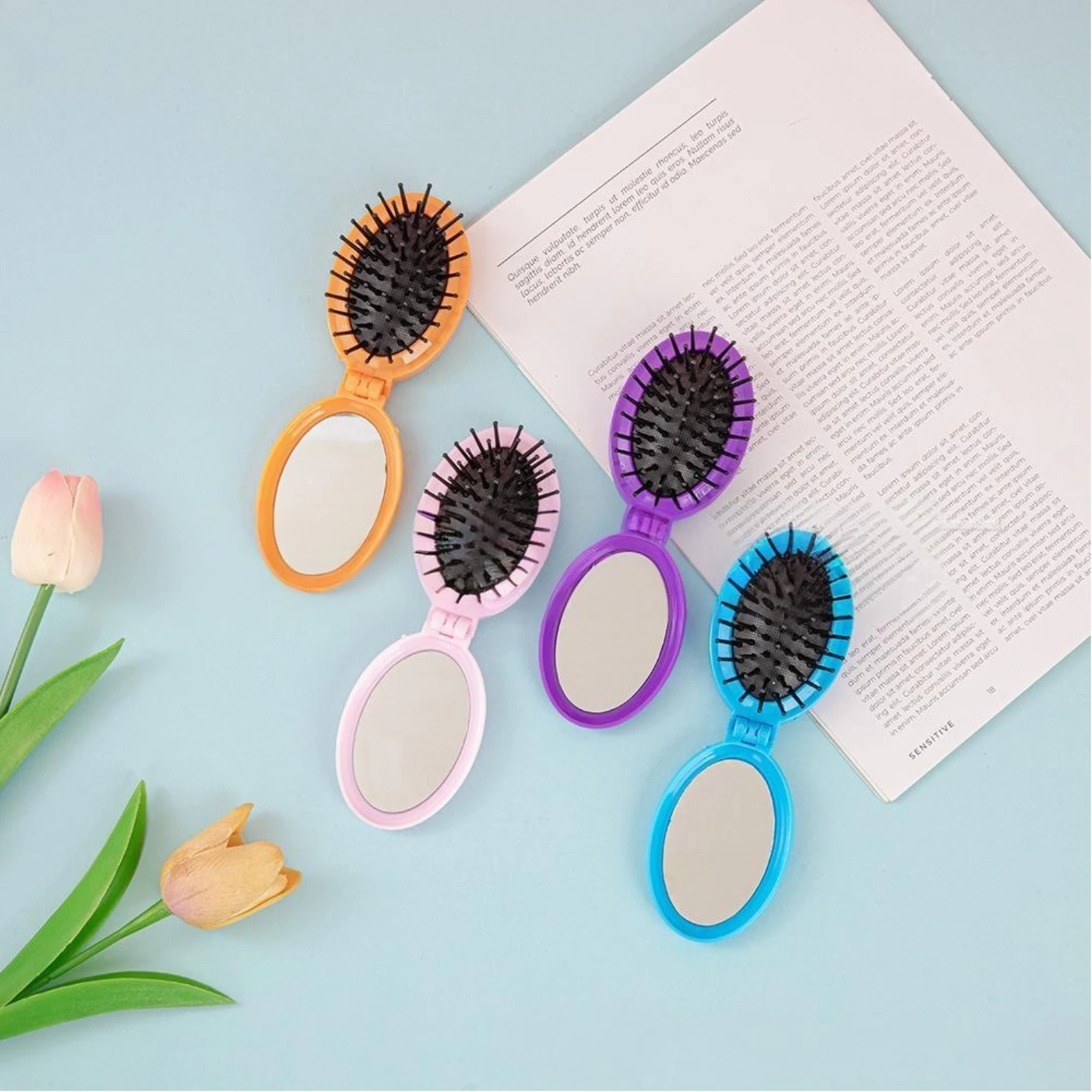 2 in 1 Elliptical Foldable Mirror Comb