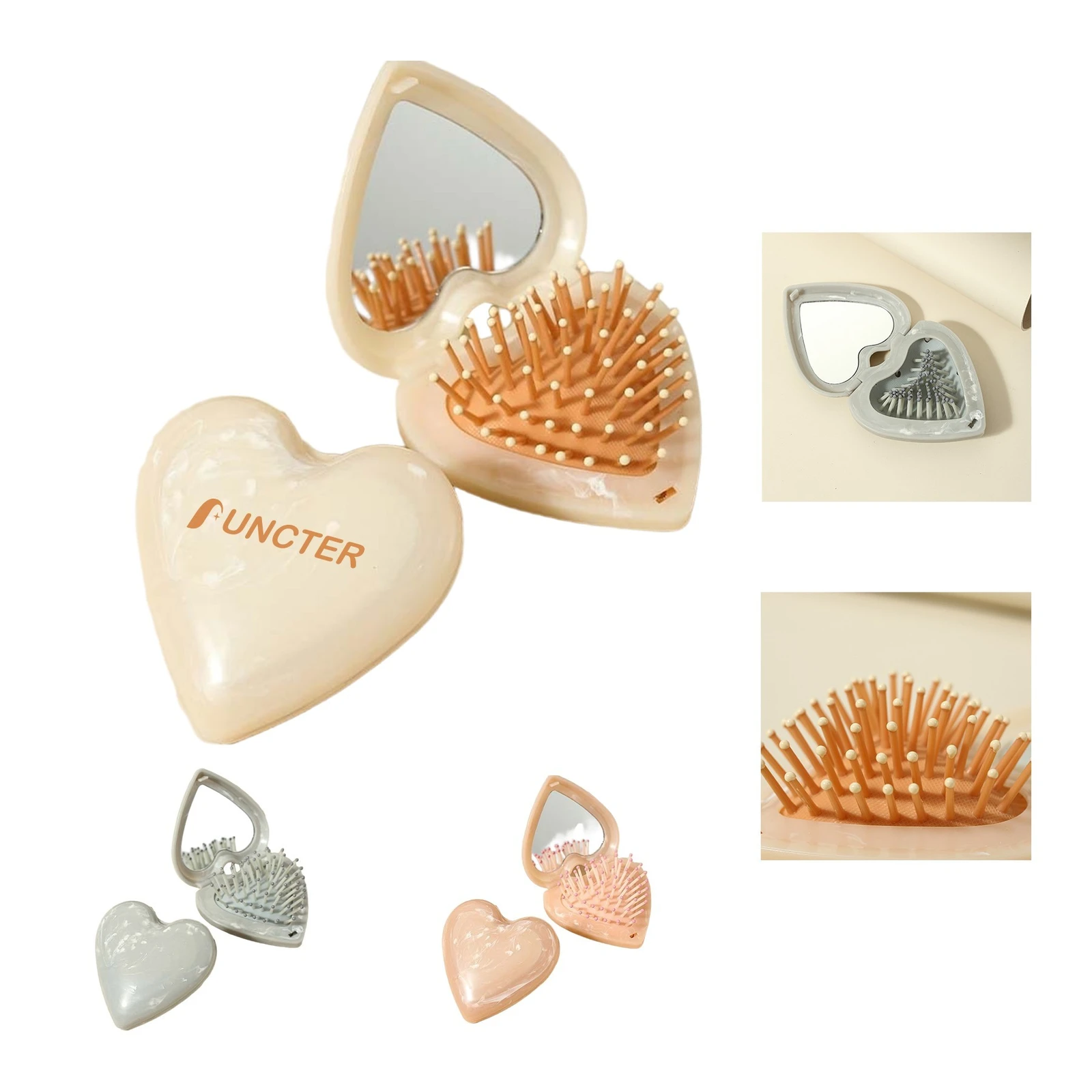 2 in 1 Marble Heart Foldable Air Cushion Comb & Mirror
