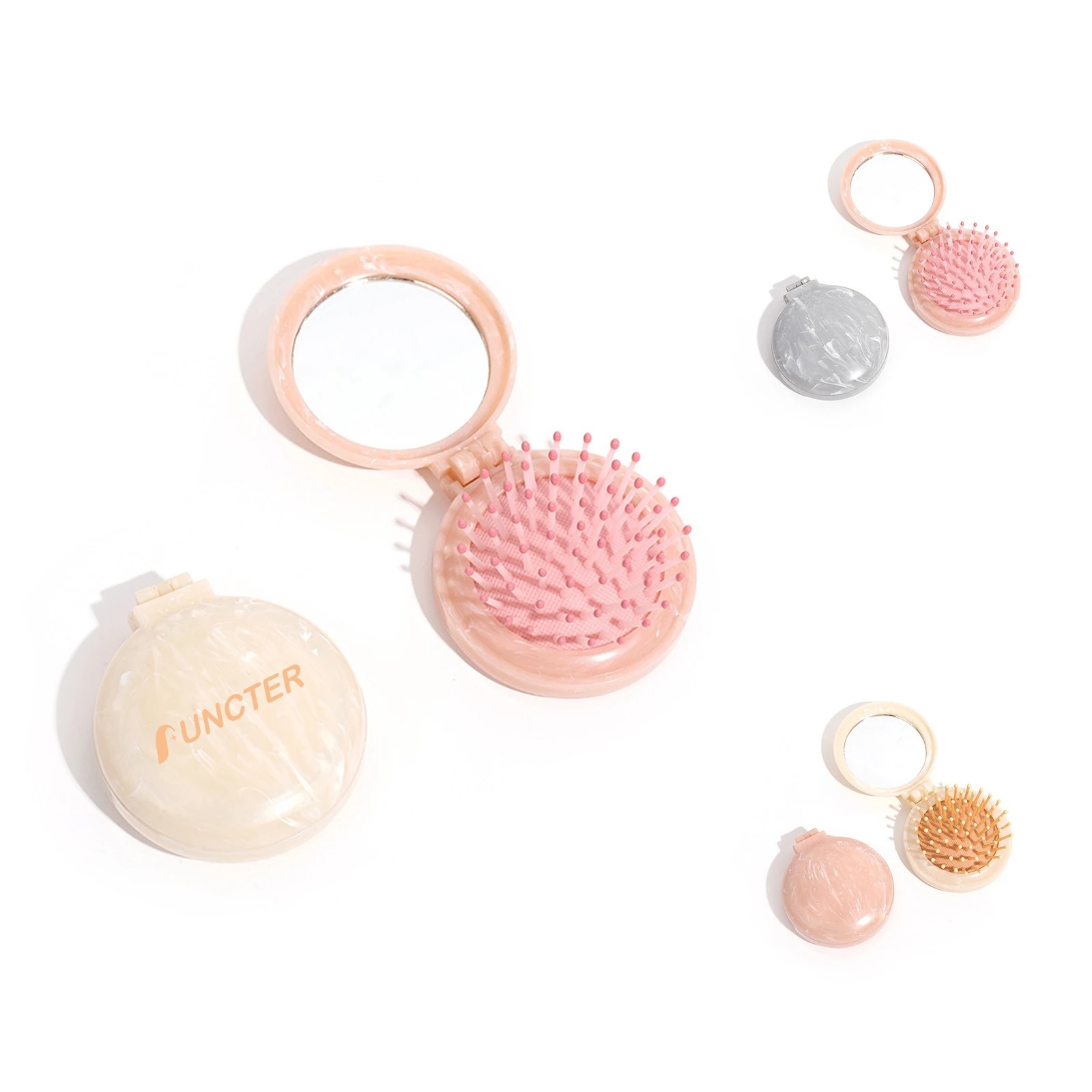 2 in 1 Marble Round Foldable Air Cushion Comb & Mirror