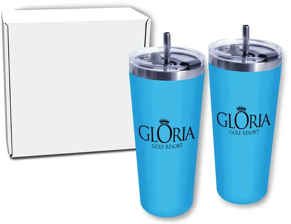 Customizable 22oz Vacuum Insulated Tumbler with Flip Lid & Straw - Corporate Gift