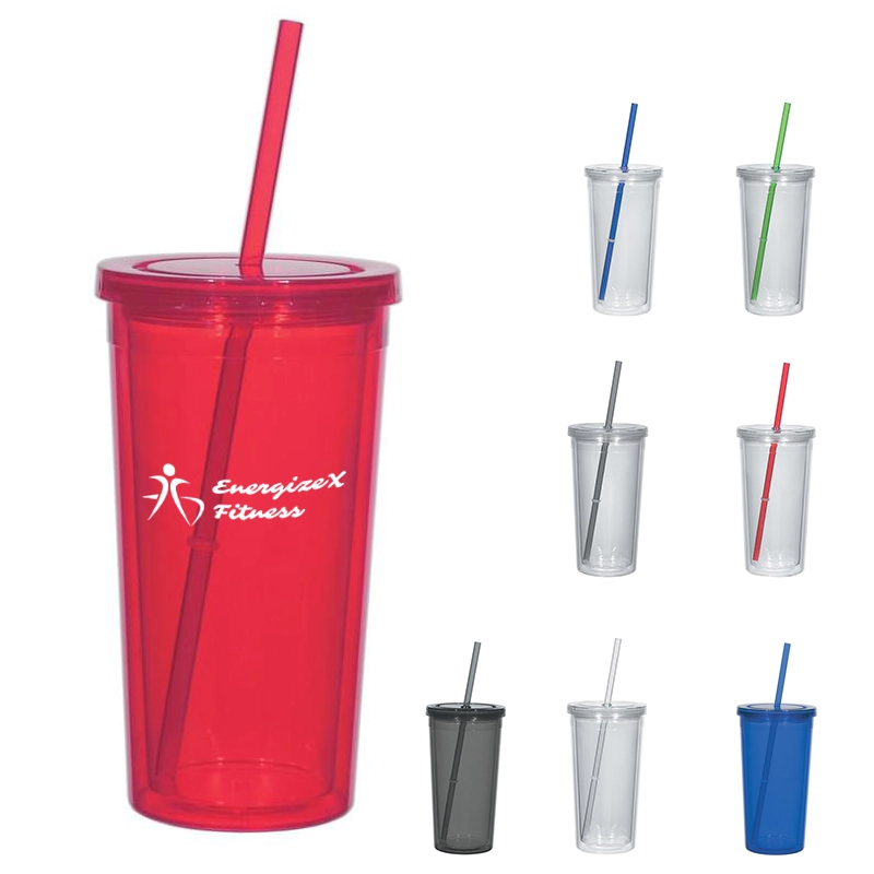 24 Oz. Double Wall Acrylic Tumbler With Straw