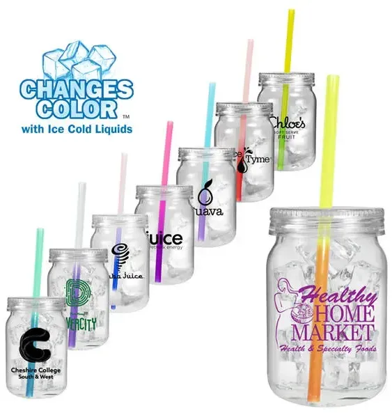 Plastic Mason Jar with Mood Straw - 24 oz.