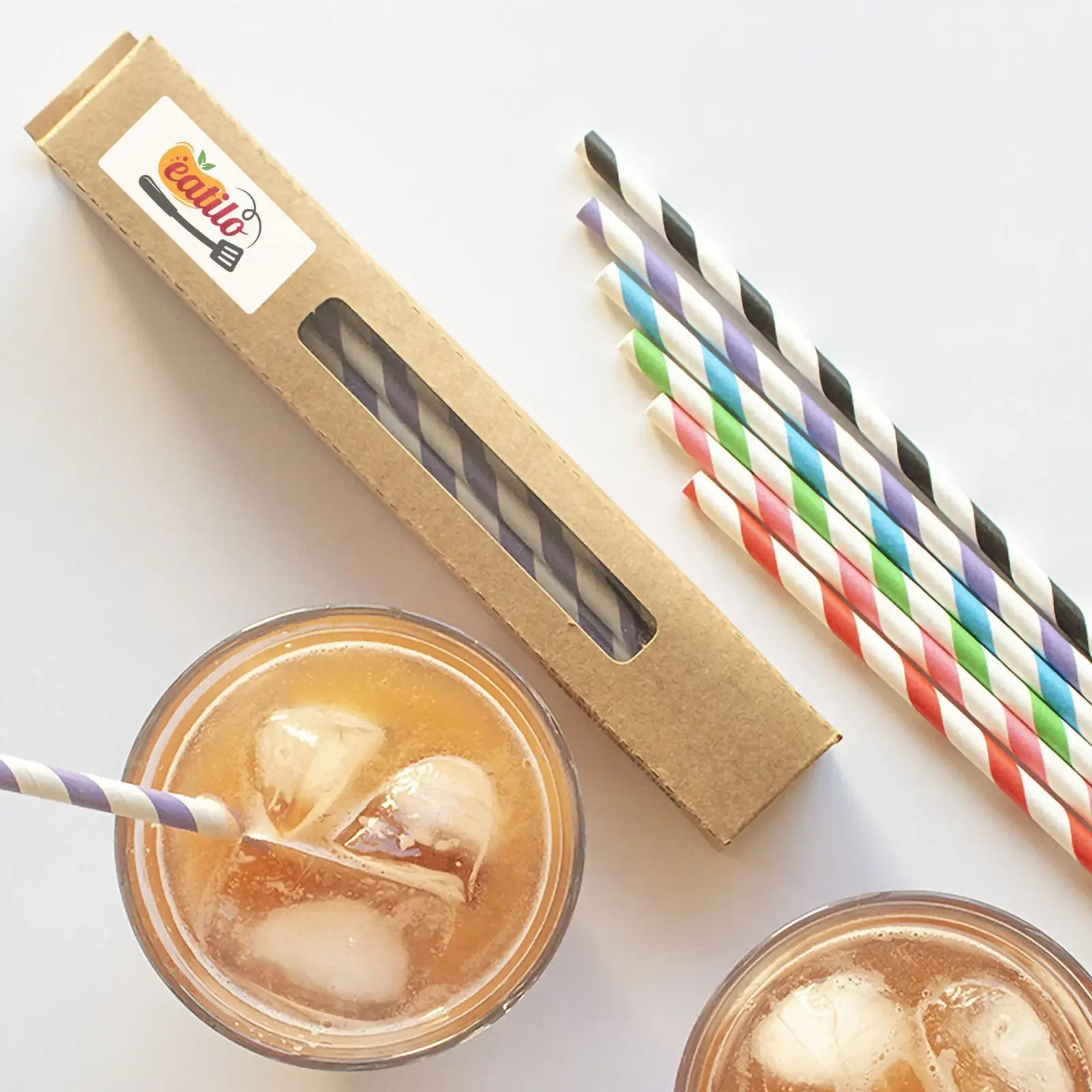 25 Striped Paper Straws In Box