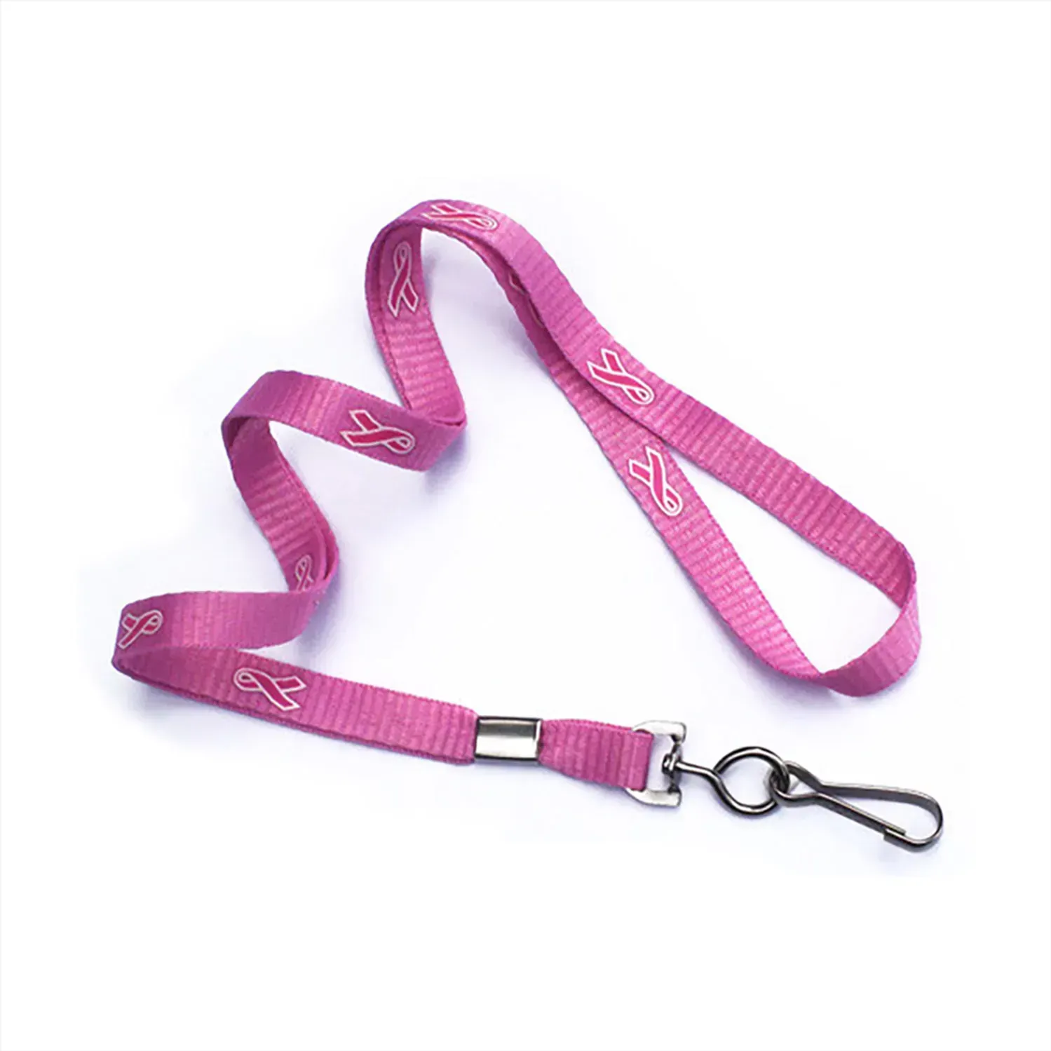 Customized Pink Ribbon Lanyards - Breast Cancer Awareness - 3/8"