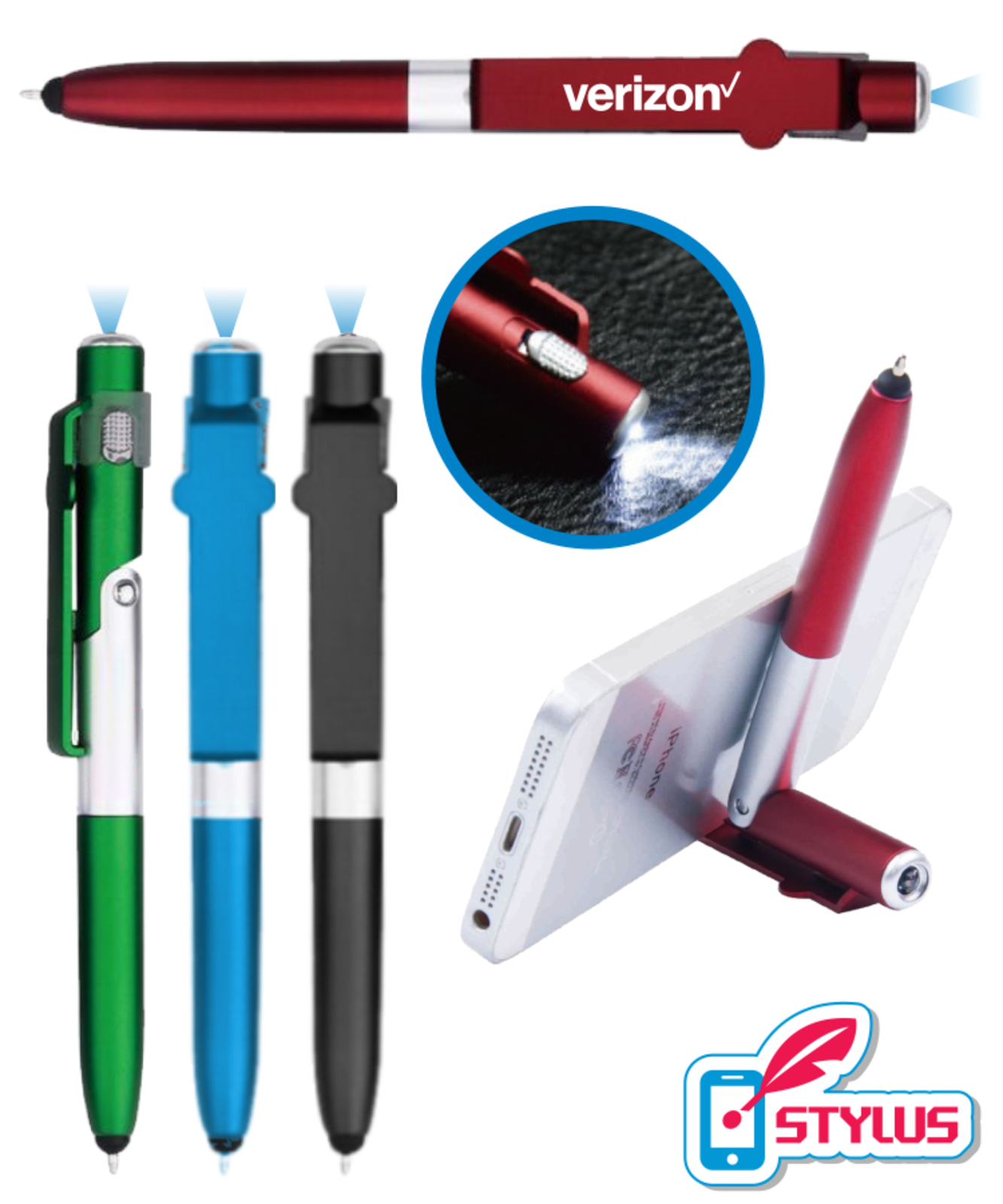 3-in-1 Phone Stand LED Flashlight Stylus Pen