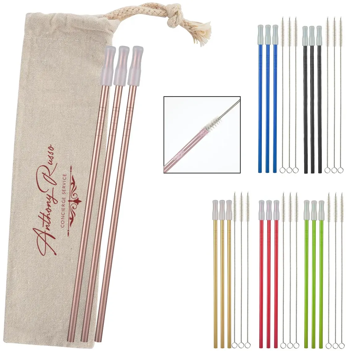 3- Pack Park Avenue Stainless Straw Kit with Cotton Pouch