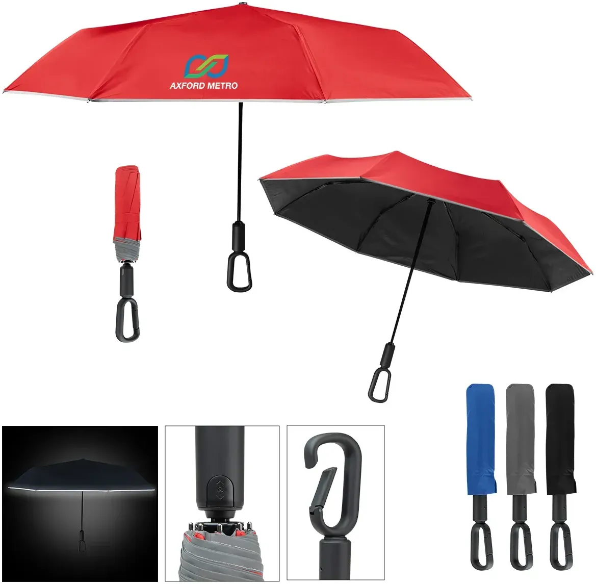 - 46" Arc Reflective Umbrella With Carabiner Handle