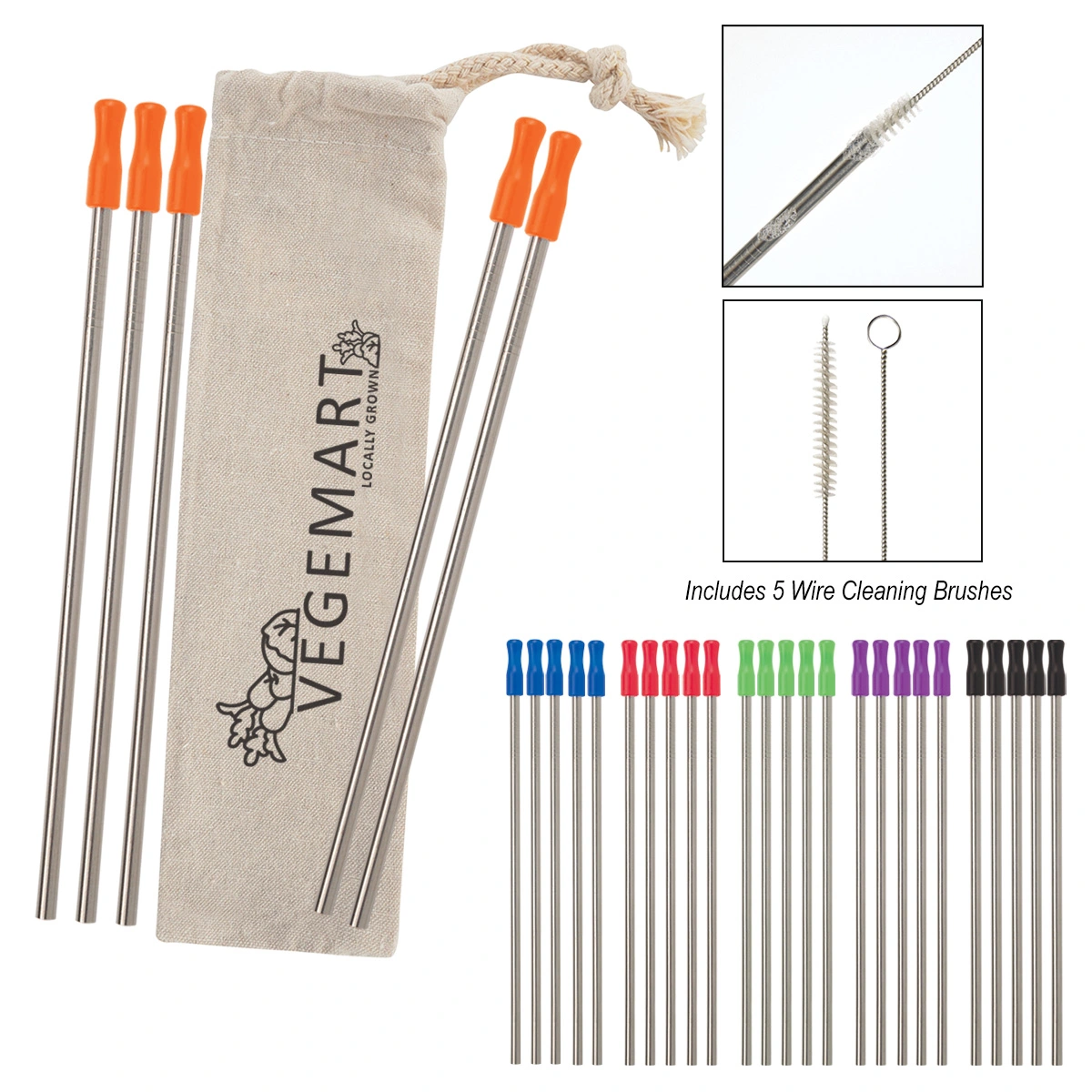 5-Pack Stainless Straw Kit with Cotton Pouch