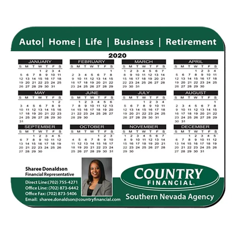 8"X9.5" Hard Top Calendar Rectangle Mouse Pad 1/8" Foam Base