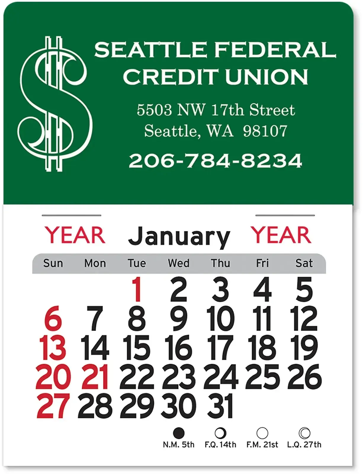 Personalized Logo Dollar Sign Peel-N-Stick Calendar